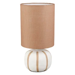 Lampe en lin et céramique rayée écru et marron h27cm E27 - Paese
