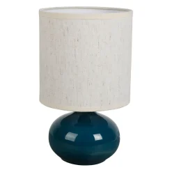 Lampe en lin et céramique bleu canard h25cm E14 - Klosen