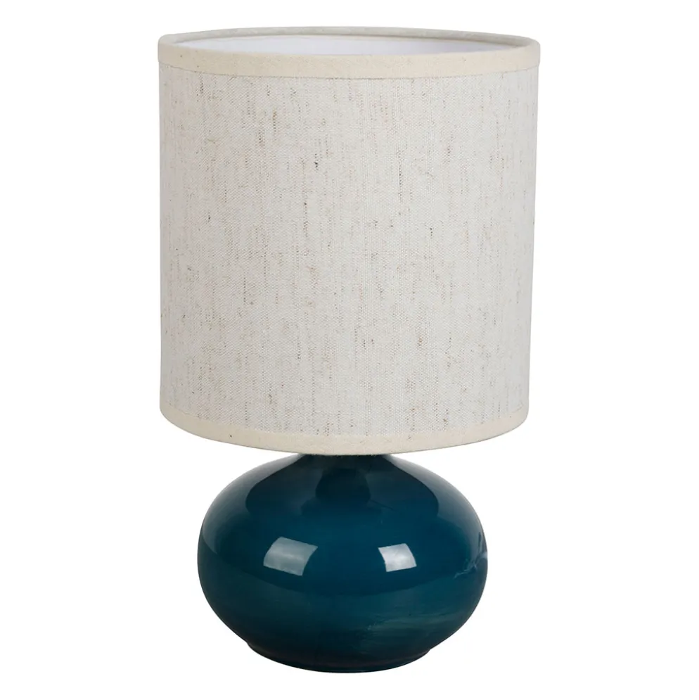 Lampe en lin et céramique bleu canard h25cm E14 - Klosen
