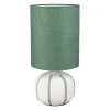 Lampe en lin et céramique rayée écru et vert h27cm E27 - Paese
