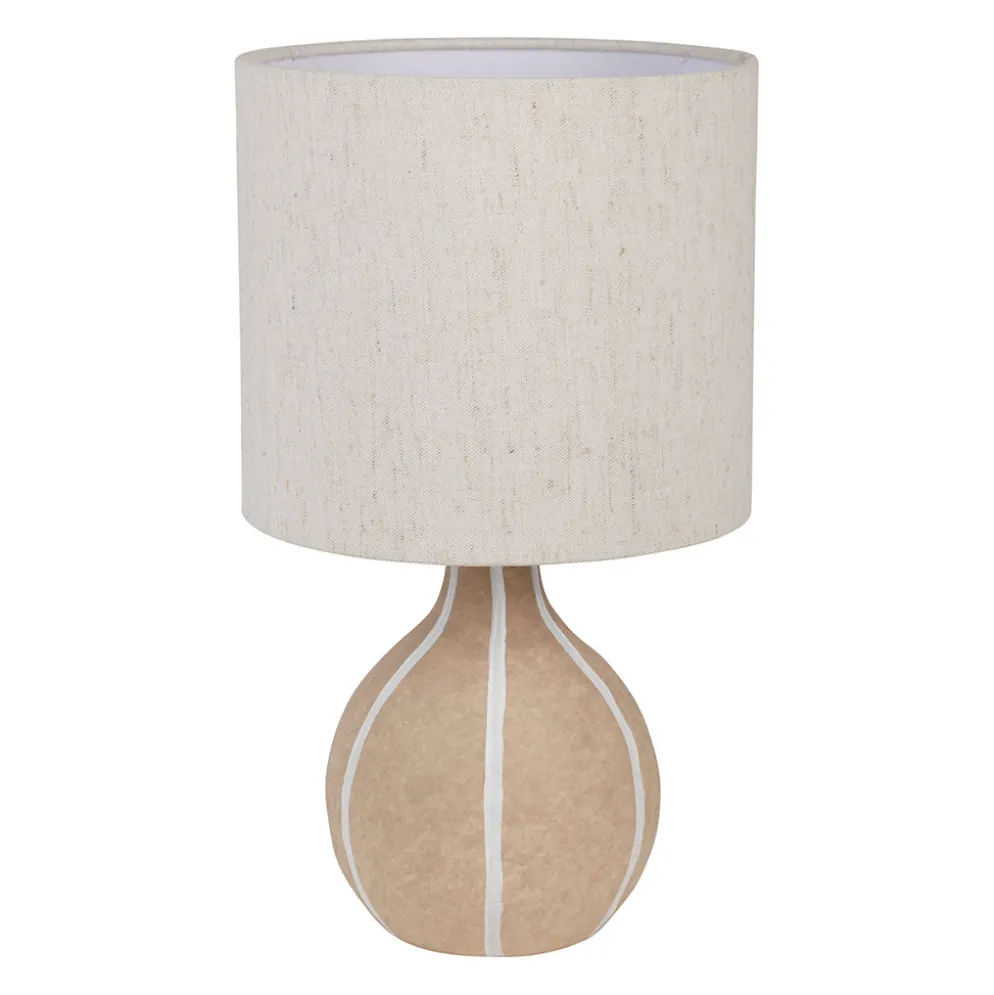 Lampe en lin et céramique rayée nude et écru h32cm E14 - Paese