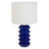 Lampe en lin et céramique indigo et blanc h40cm E14 - Verda