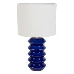 Lampe en lin et céramique indigo et blanc h40cm E14 - Verda