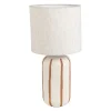 Lampe en lin et céramique rayée brun et blanc h40cm E27 - Paese