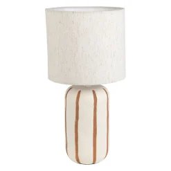 Lampe en lin et céramique rayée brun et blanc h40cm E27 - Paese