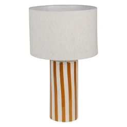 Lampe en lin et céramique rayée brun et écru h47cm E27 - Medi