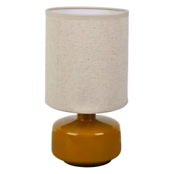 Lampe en lin et céramique curry h26cm E14 - Cyclio
