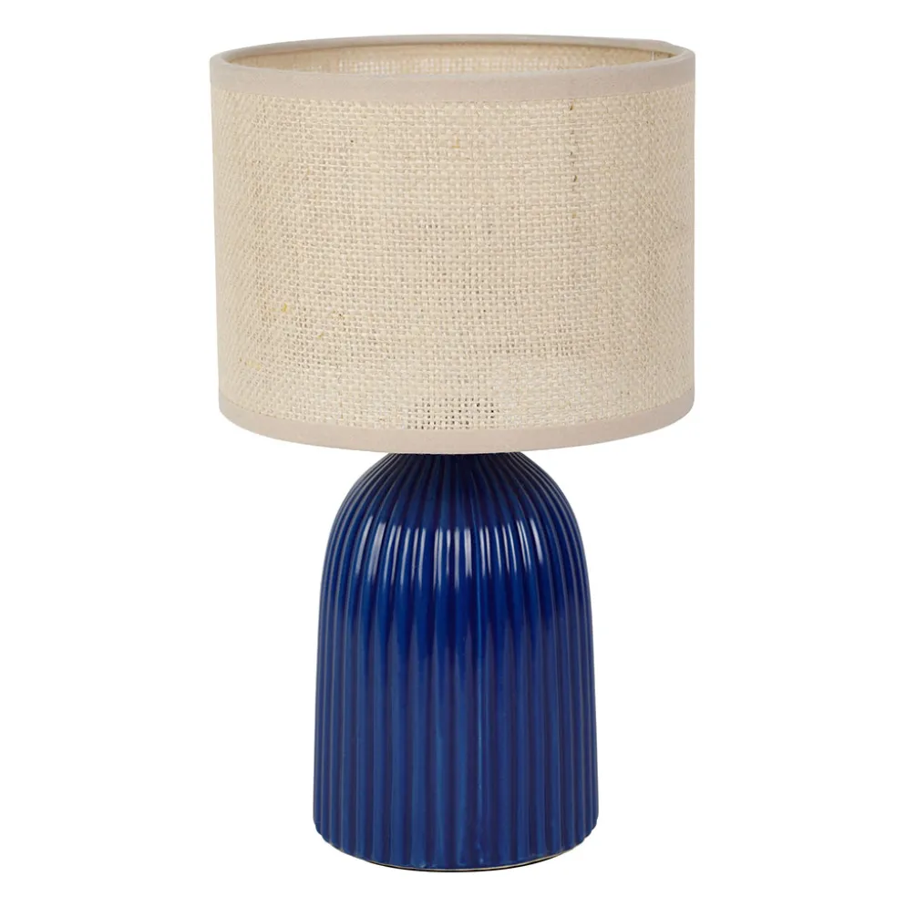 Lampe en lin et céramique indigo h28cm E14 - Essencia