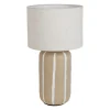 Lampe en lin et céramique rayée beige et blanc h46cm E27 - Paese
