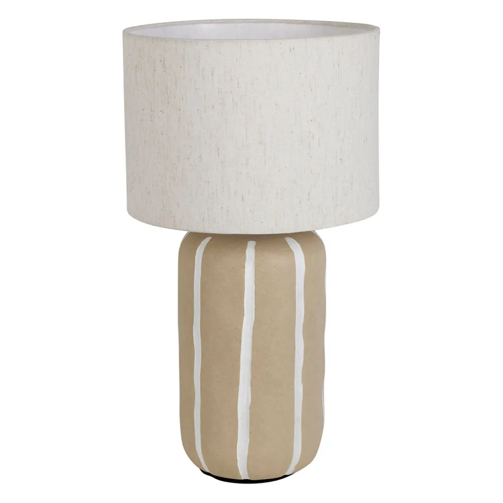 Lampe en lin et céramique rayée beige et blanc h46cm E27 - Paese