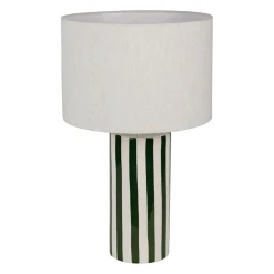 Lampe en lin et céramique rayée vert et écru h47cm E27 - Medi