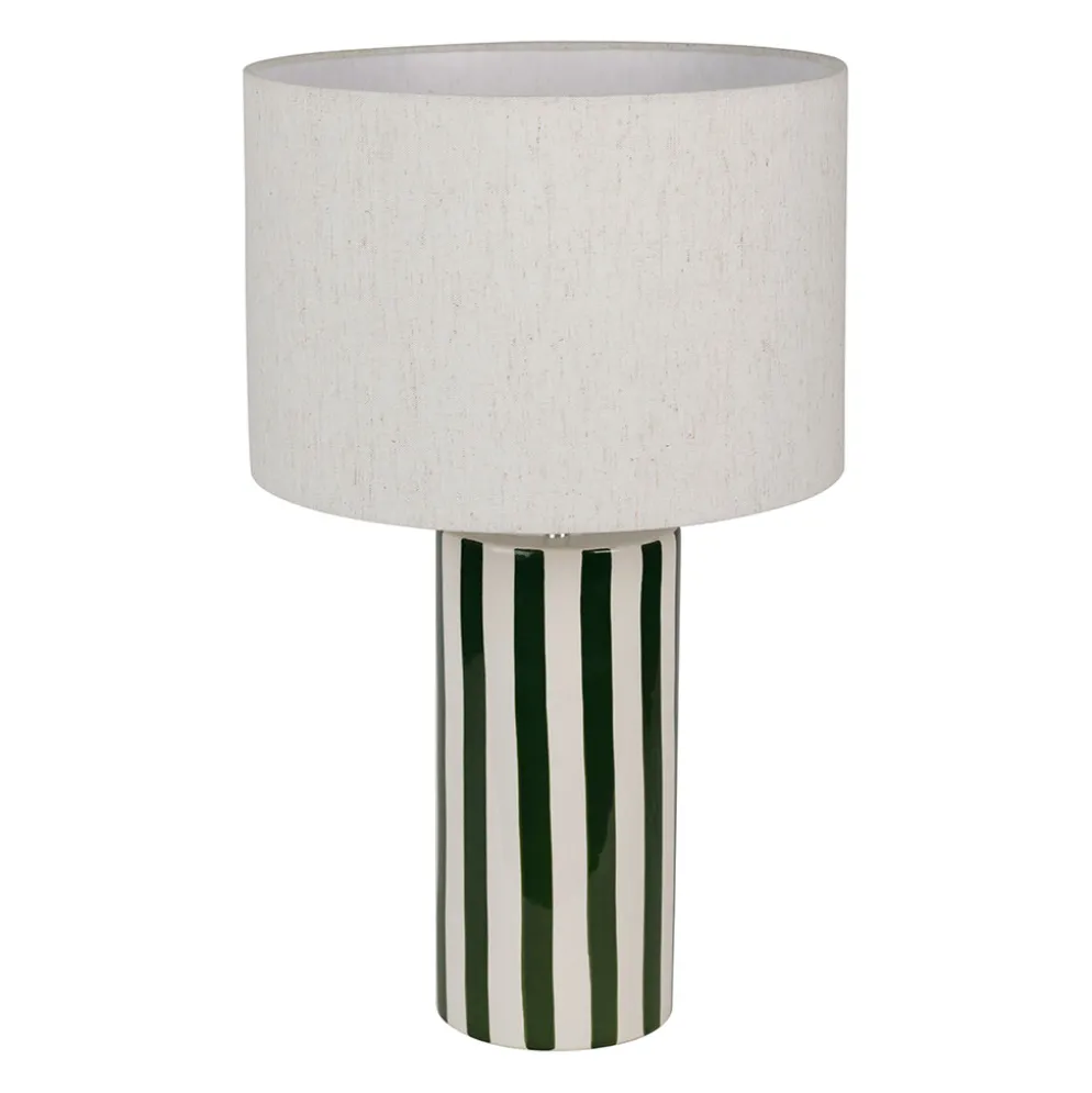 Lampe en lin et céramique rayée vert et écru h47cm E27 - Medi