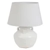Lampe en lin et terre cuite blanc h47cm E27 - Tahra