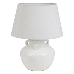 Lampe en lin et terre cuite blanc h47cm E27 - Tahra