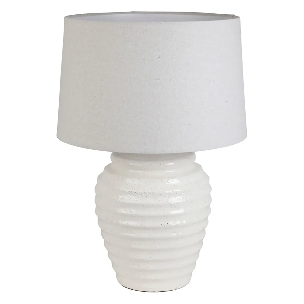 Lampe en lin et terre cuite blanc h59cm E27 - Tahra