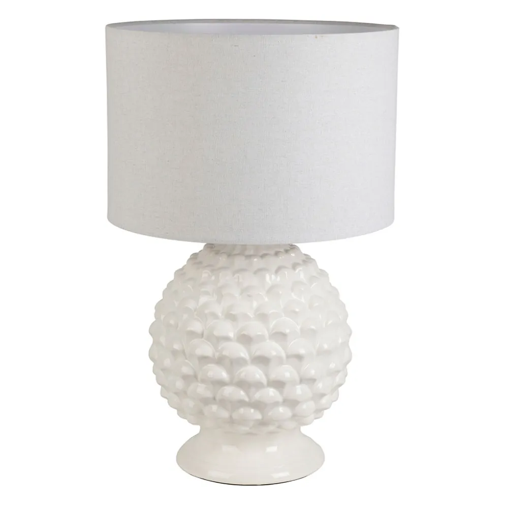 Lampe en lin et terre cuite blanc h59cm E27 - Phebe