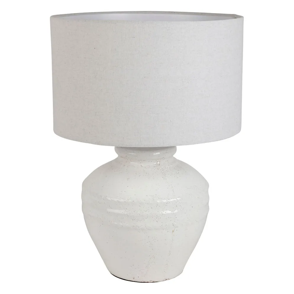 Lampe en lin et terre cuite blanc h48cm E27 - Tahra