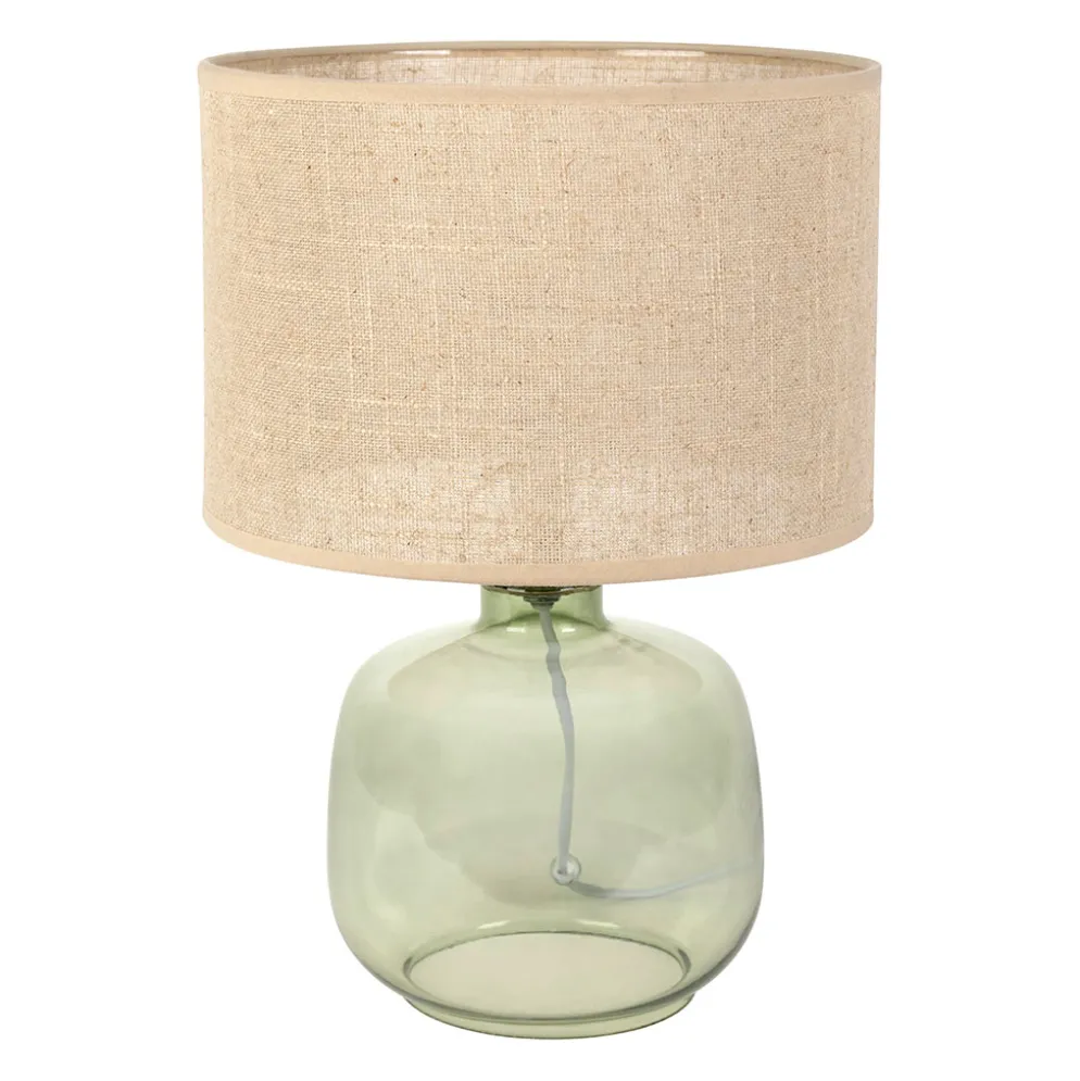 Lampe en lin et verre vert h36cm E14 - Celeste