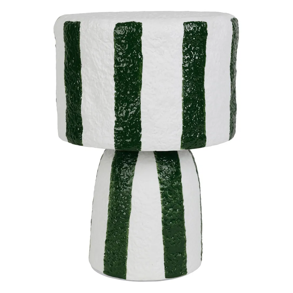 Lampe en porcelaine rayée émeraude et blanc h27cm G9 - Alaria