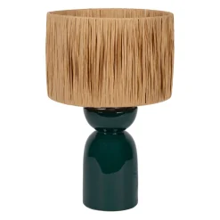 Lampe en raphia et céramique émeraude h38cm E14 - Palma