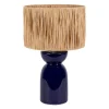 Lampe en raphia et céramique indigo h38cm E14 - Palma