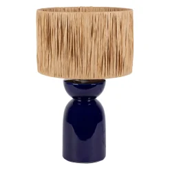 Lampe en raphia et céramique indigo h38cm E14 - Palma