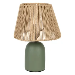 Lampe en raphia et terre cuite émeraude mat h32cm E27 - Nira