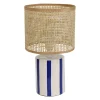 Lampe en rotin et céramique rayée indigo et blanc h27cm E14 - Medi