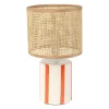 Lampe en rotin et céramique rayée corail et blanc h27cm E14 - Medi