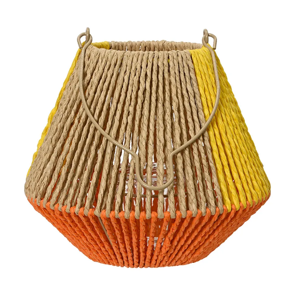 Lanterne en corde de papier jaune, orange et naturel h21cm