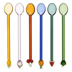 Lot de 6 agitateurs fruits en verre multicolore - Colorea