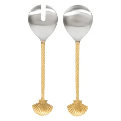 Lot de 2 couverts de salade en inox et laiton doré - Coquillage