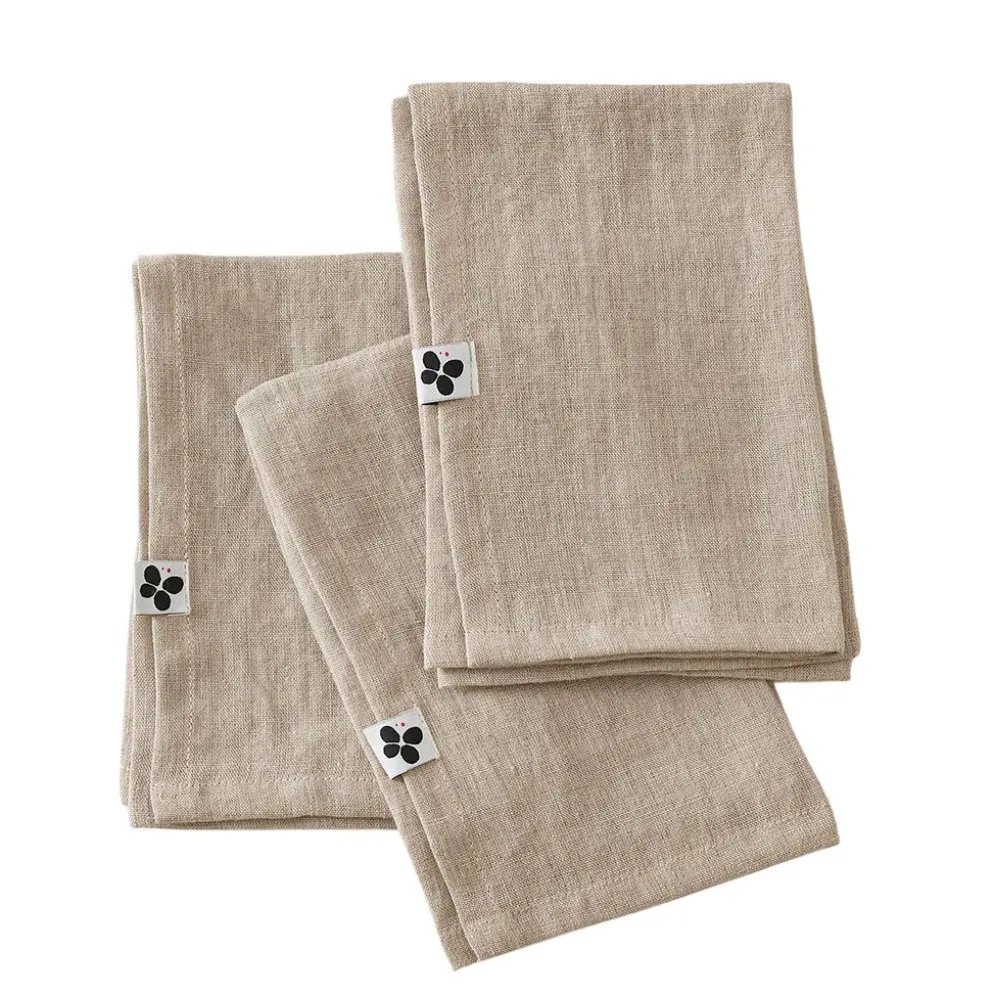 Lot de 3 serviettes en lin lavé sable 40x40cm - Soline