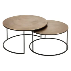 Lot de 2 table gigogne en aluminium et fer doré - Felia