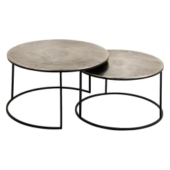 Lot de 2 table gigogne en aluminium et fer argenté - Felia