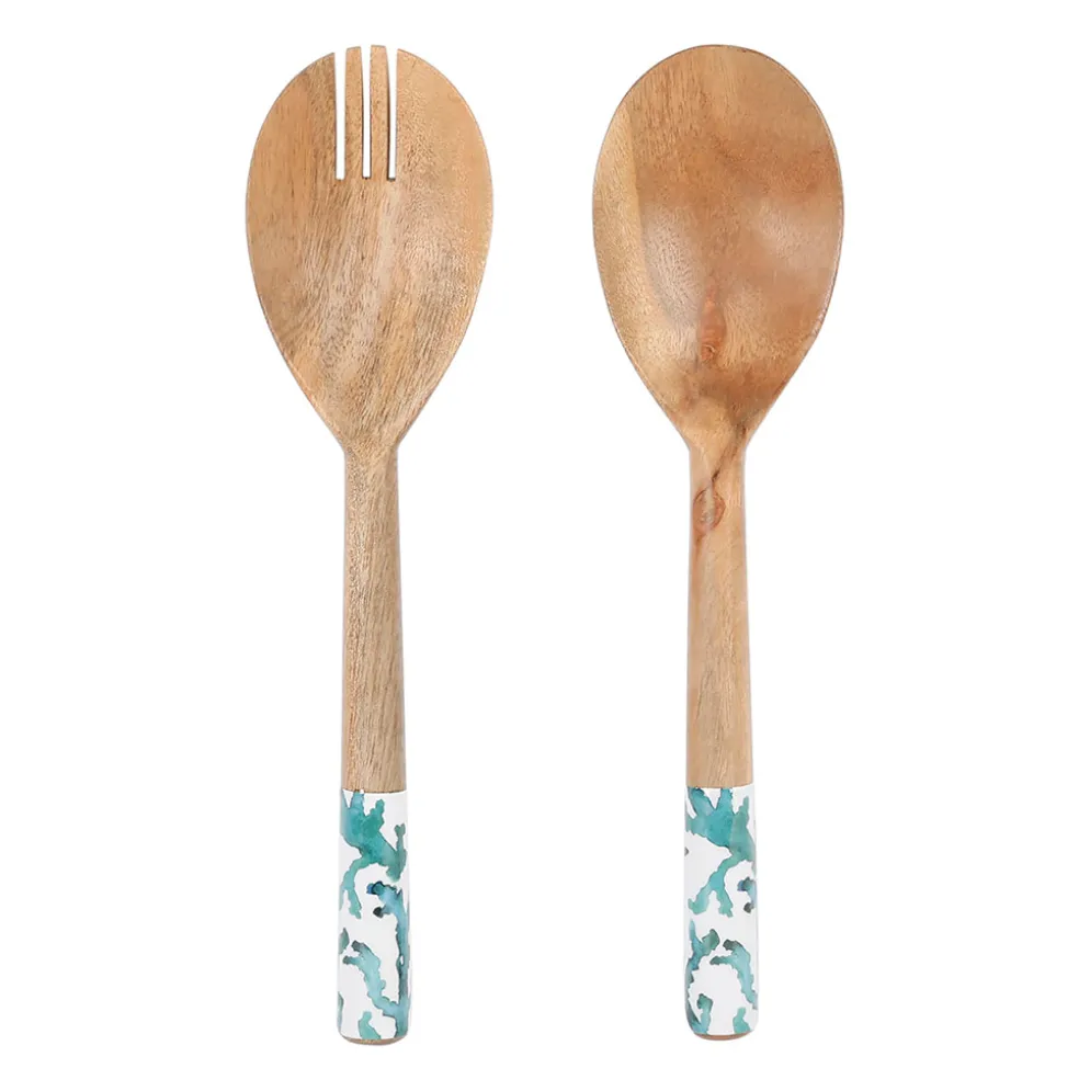 Lot de couverts de salade en manguier turquoise - Estran