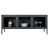Meuble tv 3 portes en verre et acier noir L130cm - Brendan