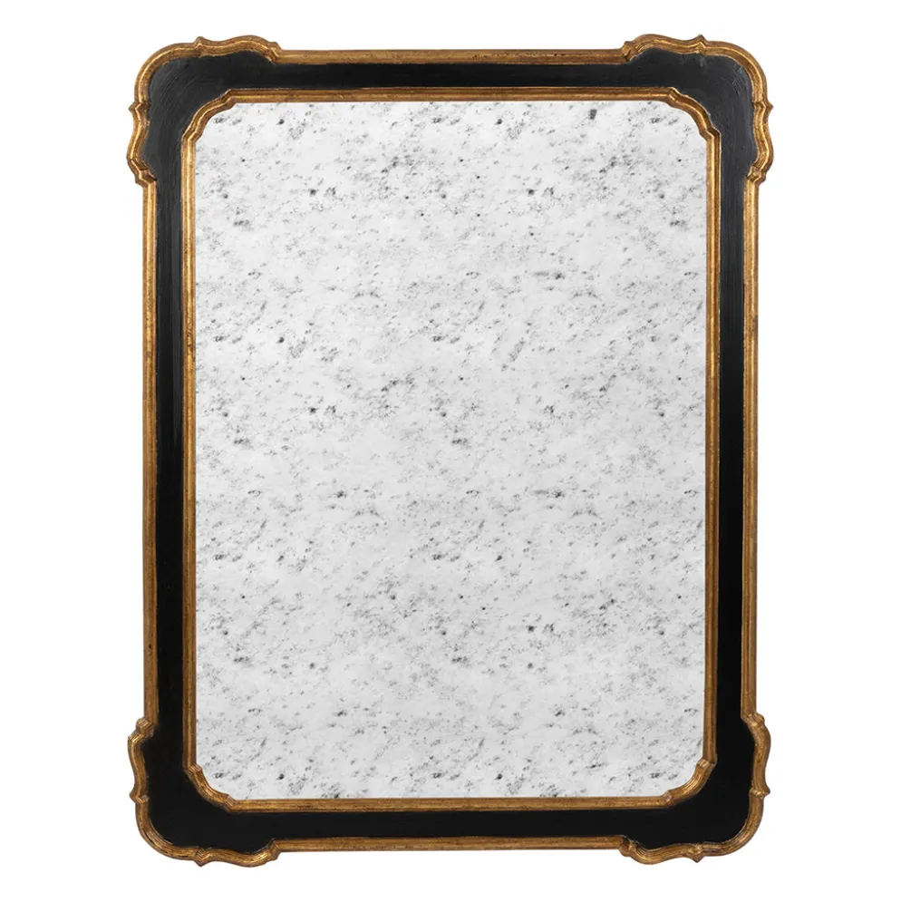 Miroir antique en bois noir et doré 80x105cm