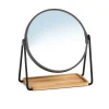 Miroir rond à poser en bambou et métal d18cm