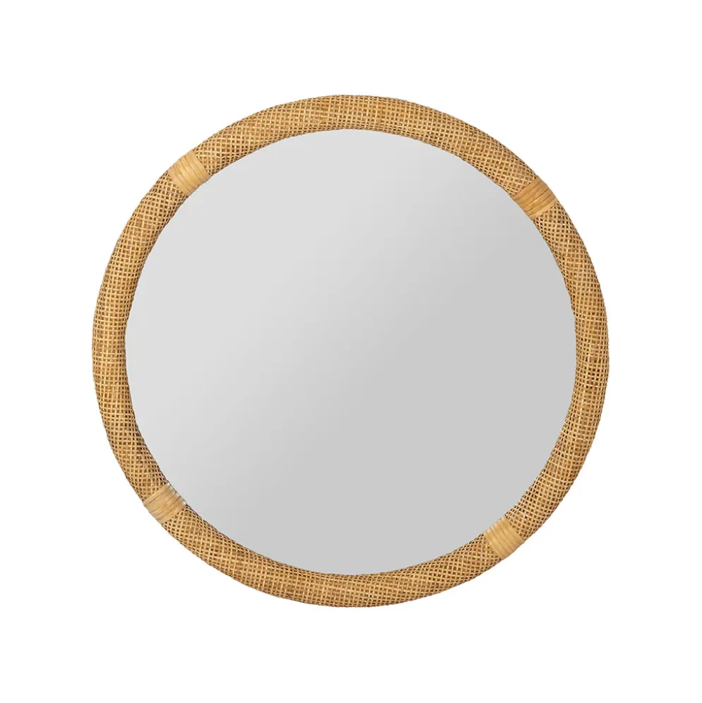 Miroir rond en rotin et sapin naturel d60cm - Tamba