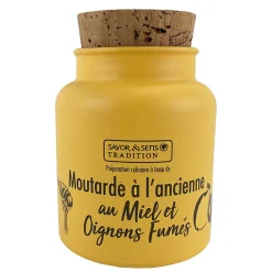 Moutarde à l'ancienne au miel et aux oignons fumés au bois de hêtre