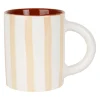 Mug en grès rayé beige, blanc et intérieur terracotta 40cl - Alaria