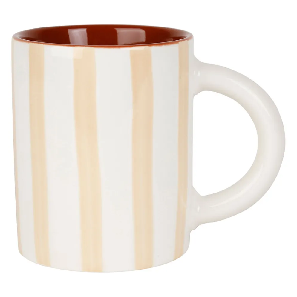 Mug en grès rayé beige, blanc et intérieur terracotta 40cl - Alaria