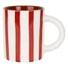 Mug en grès rayé bordeaux, blanc et intérieur terracotta 40cl - Alaria