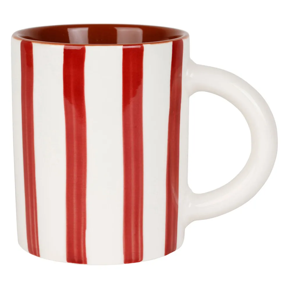 Mug en grès rayé bordeaux, blanc et intérieur terracotta 40cl - Alaria