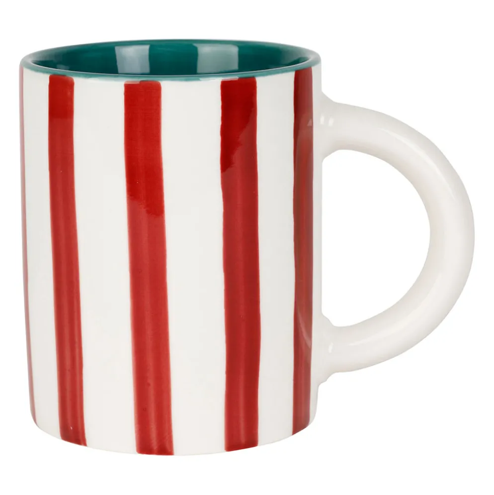 Mug en grès rayé bordeaux, blanc et intérieur émeraude 40cl - Alaria