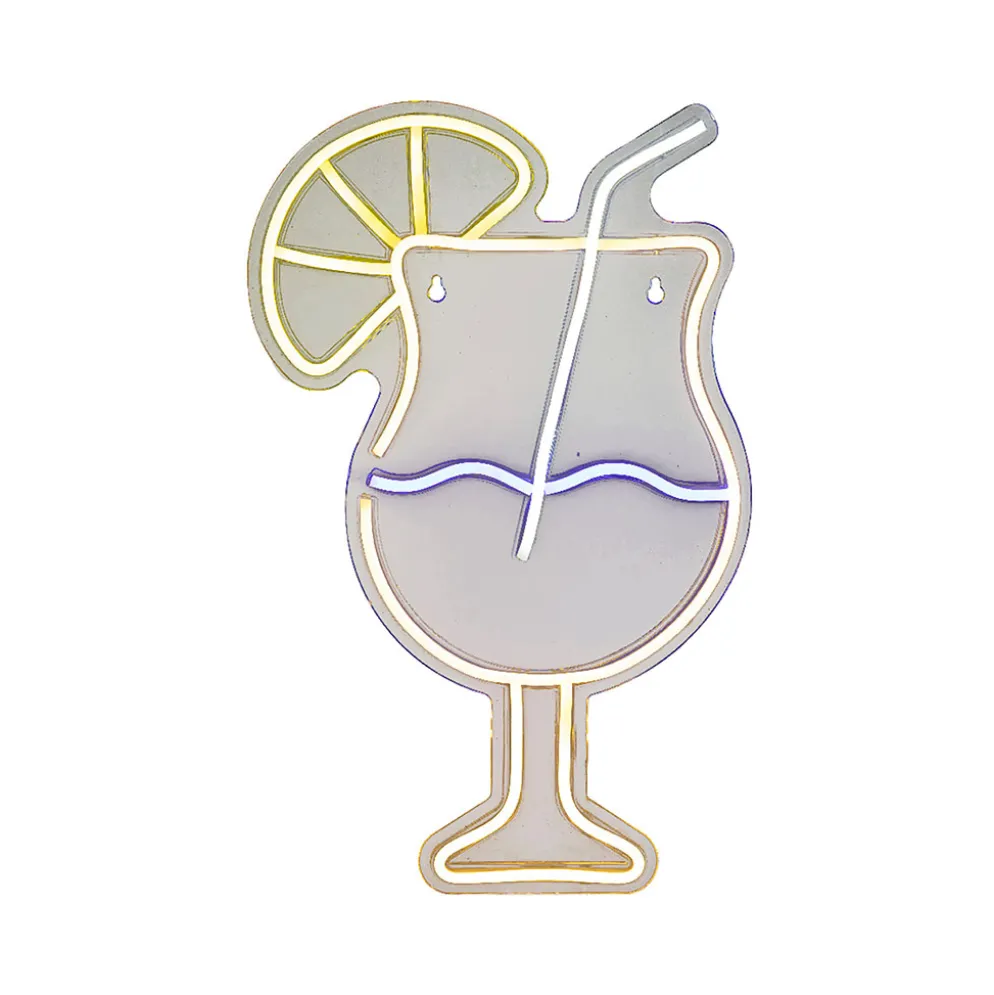 Néon LED décoratif verre à cocktail multicolore 26x40cm