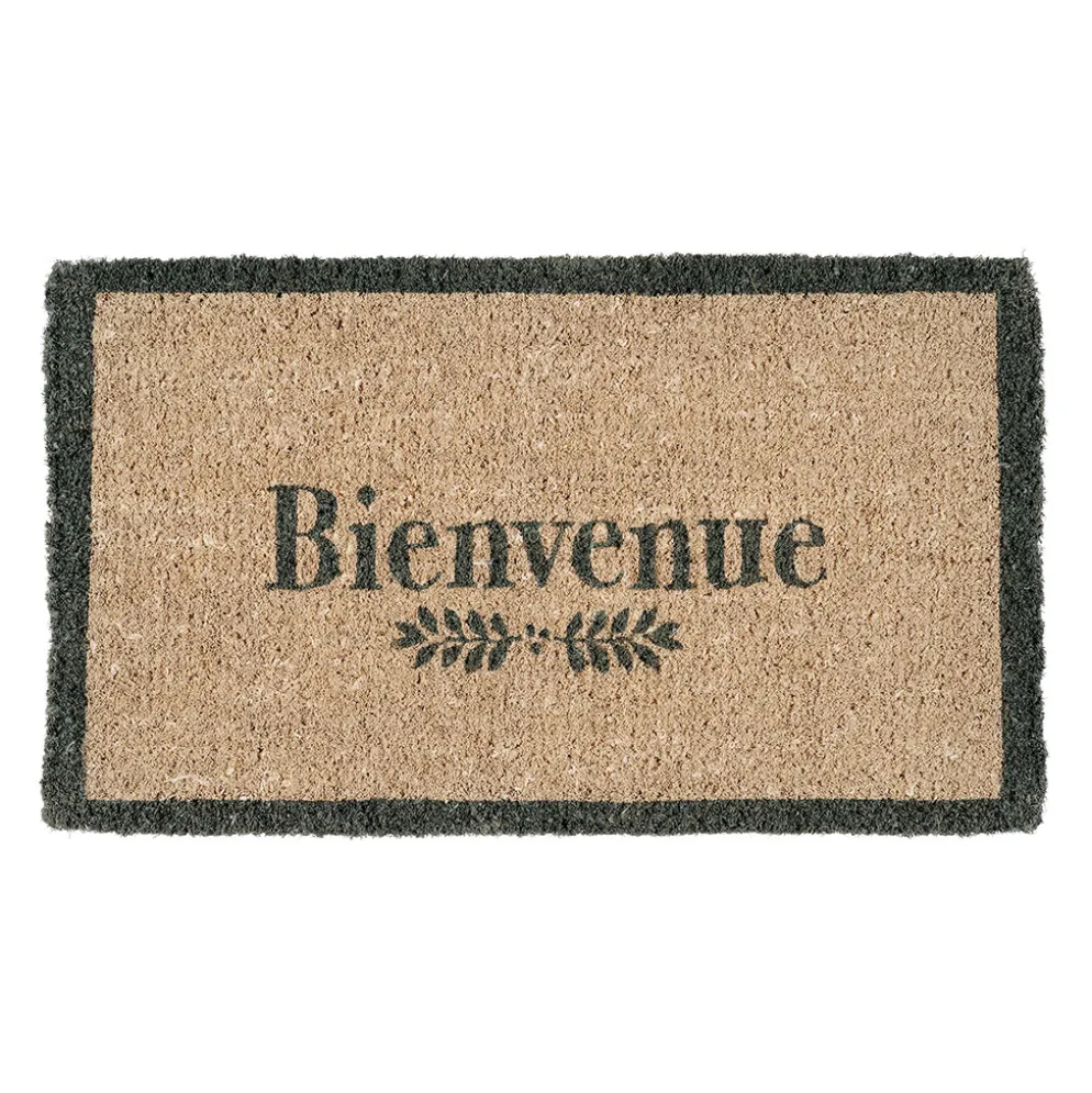 Paillasson "Bienvenue" en fibre de coco naturel et gris 73x43cm