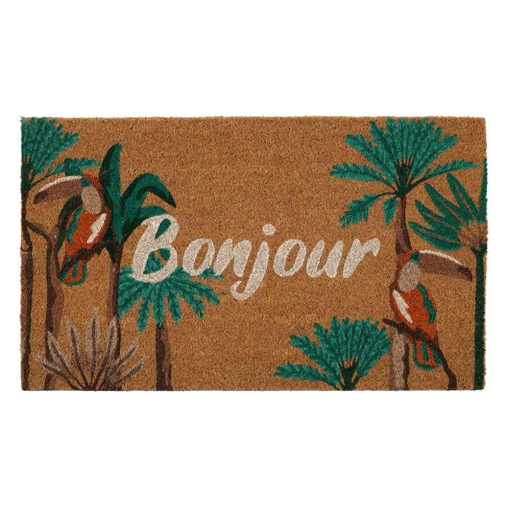 Paillasson "bonjour" en fibre de coco multicolore 73x43cm - Somptua