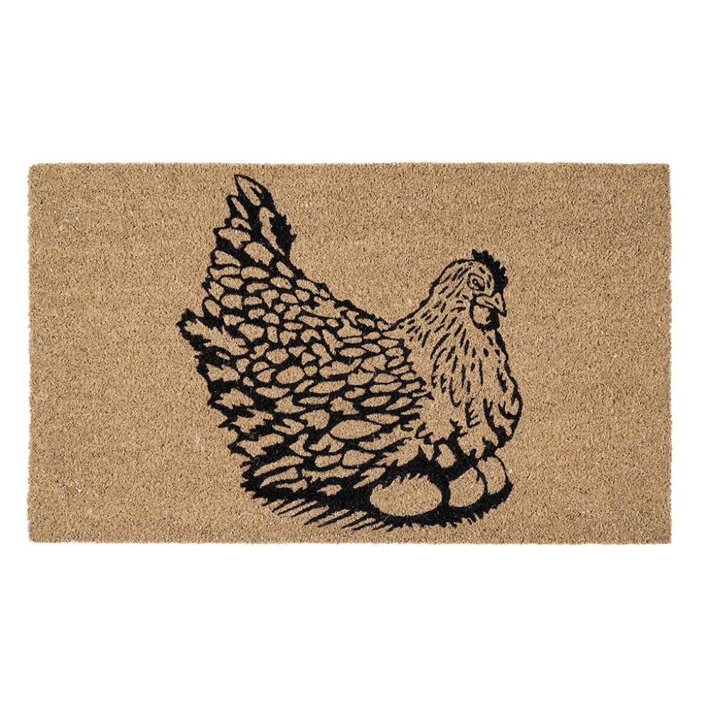 Paillasson poule en fibre de coco 73x43cm - Campagne